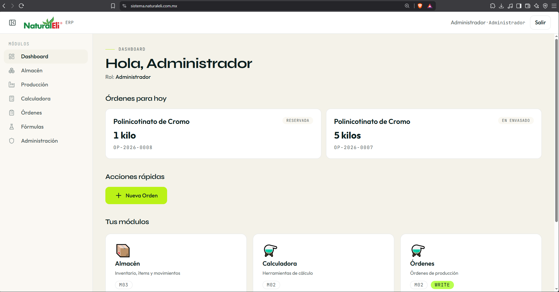 Dashboard del ERP